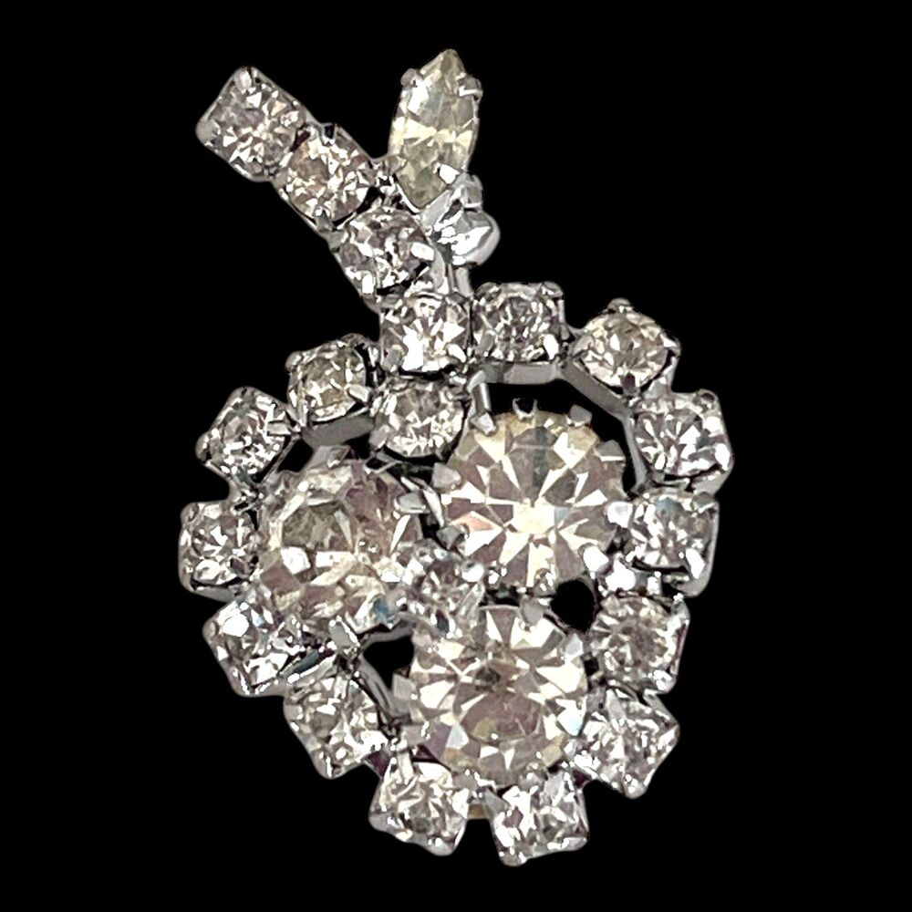 Vintage 1950s Rhinestone Fruit Cluster Brooch Silver Tone Crystal Pin - 6D